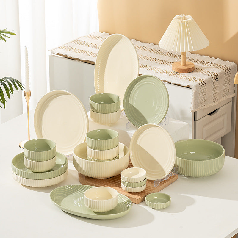 Creamy style ceramic crockery set bowl household 2023 new luxury tableware high-value bowls, chopsticks, plates, bowls and plates