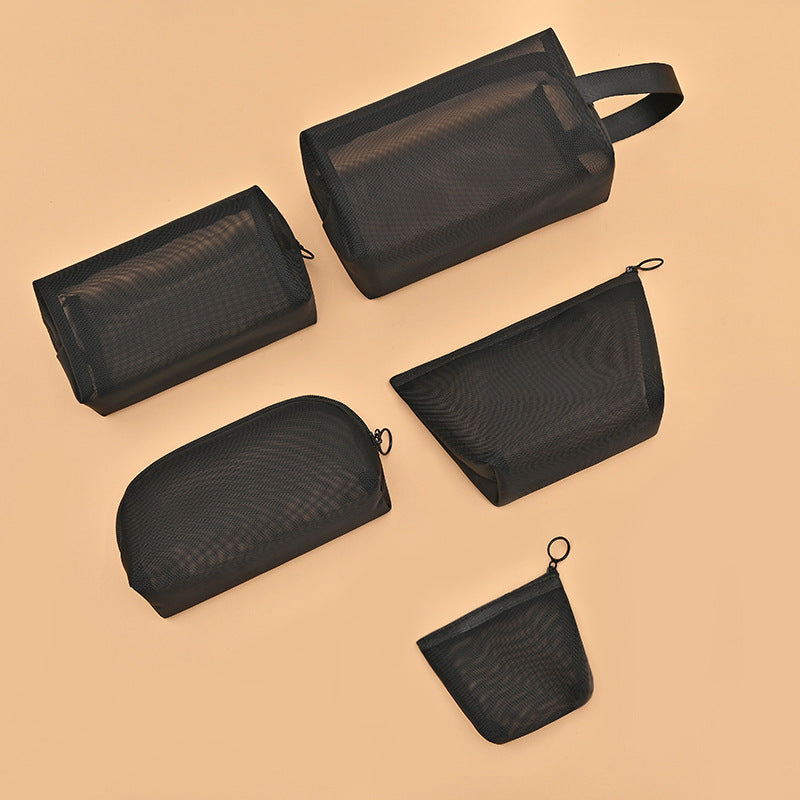 ins Japanese Korean girl heart flocking love mesh cosmetic bag transparent travel storage bag portable lipstick bag wholesale