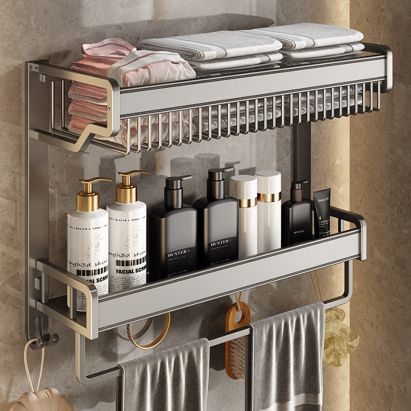 Towel rack toilet rack integrated punch-free wall-mounted bathroom toilet bathroom set space aluminum towel rack