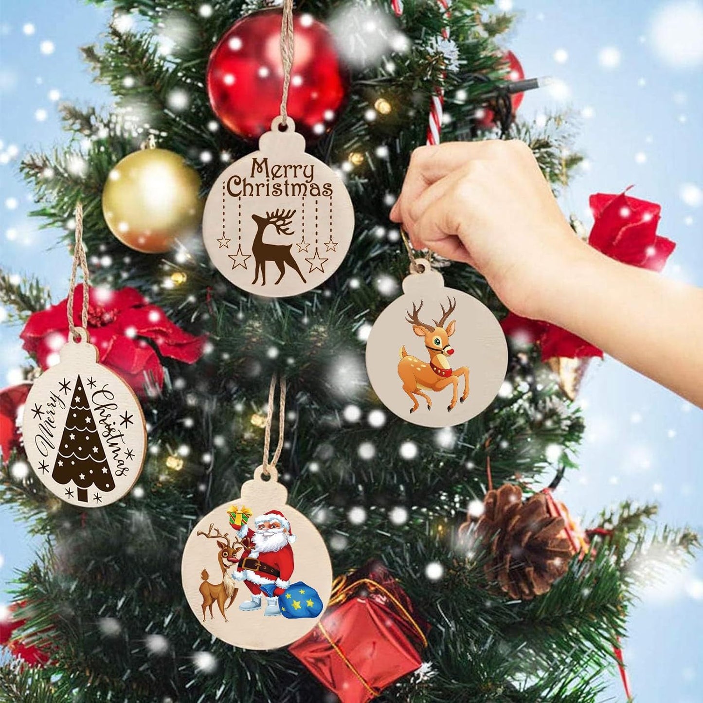 Christmas pendants home décor items wood craft wood chips Christmas tree props holiday gifts hand painted hanging ornaments