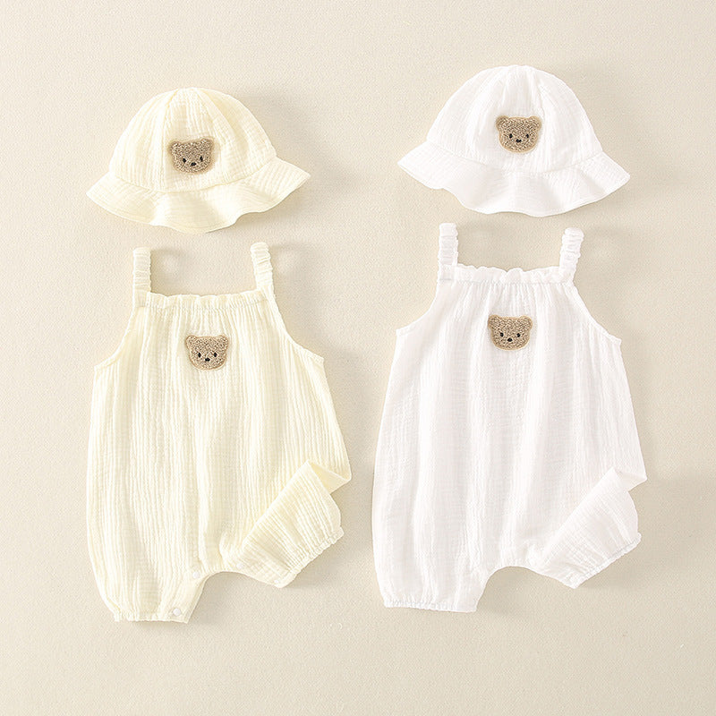 Babies newborn babies summer thin suspenders, boneless cotton gauze, one-piece clothes, men's and women's super cute foreign climbing clothes