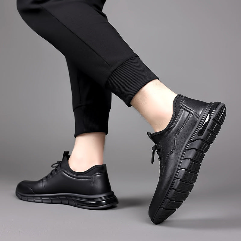 Men's Shoes Autumn Breathable Sneakers Men's Shoes Black Leather Soft Sole Men's Sports Non Slip Business Casual Leather Shoes