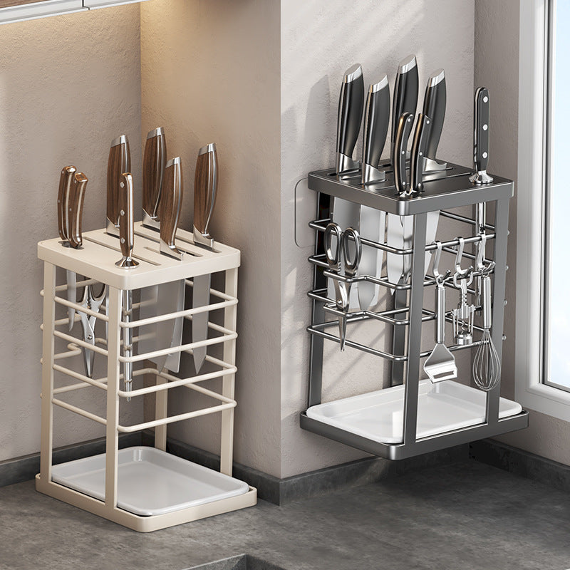 304 stainless steel kitchen knife holder kitchen knife holder storage rack household draining countertop kitchen knife holder retraction thickening