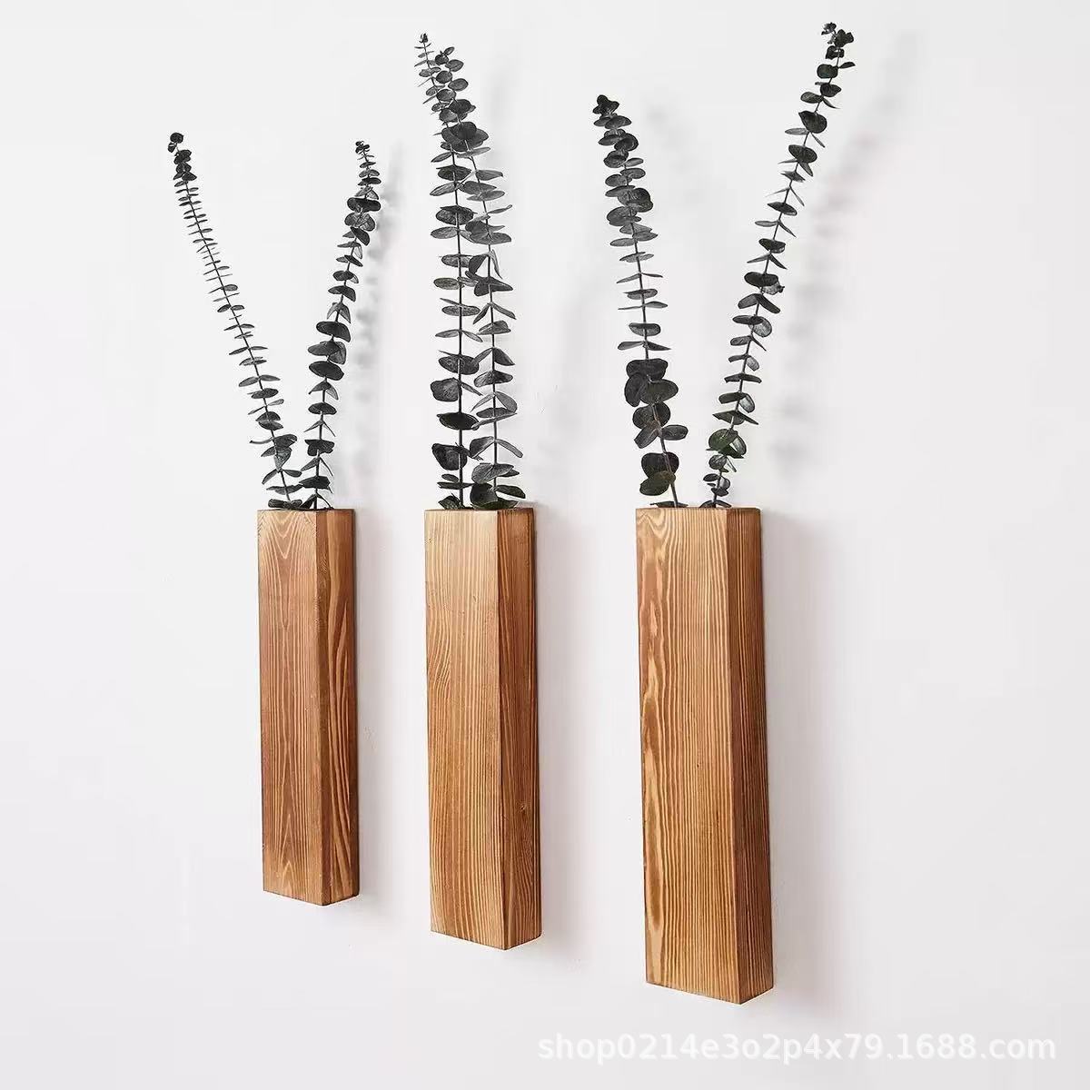 In stock wooden wall mounted vase dried flower decoration container hanging dried flower stand home solid wood ornament flower pot holder