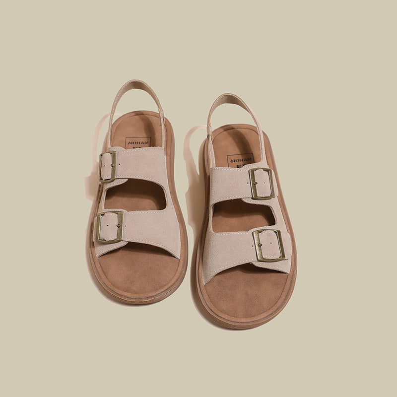 Zhongjia thick-soled sandals women's summer wear 2024 new beach shoes fishing boken shoes word roman shoes