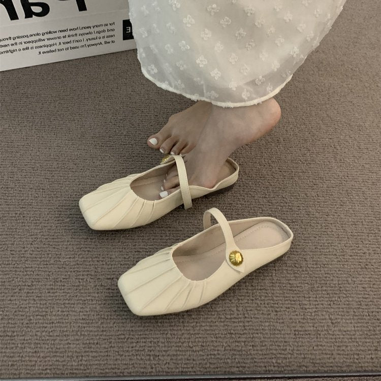 Flat toe half slippers women's wear Mary Jane single shoes 2025 new spring and summer versatile lazy mule sandals
