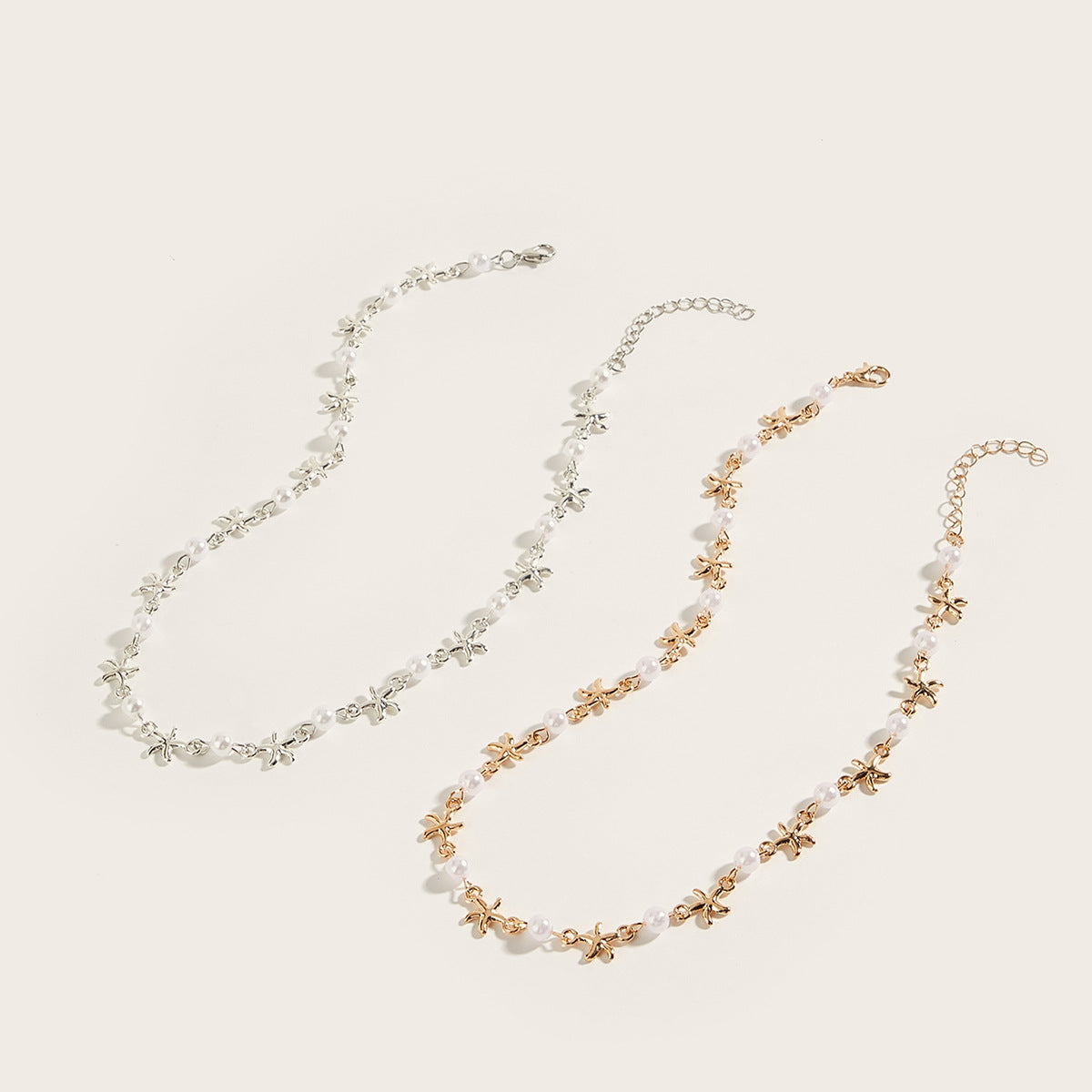 Cross-border jewelry, summer simple fashion, beach wind, starfish necklace, niche design, star imitation pearl beaded necklace