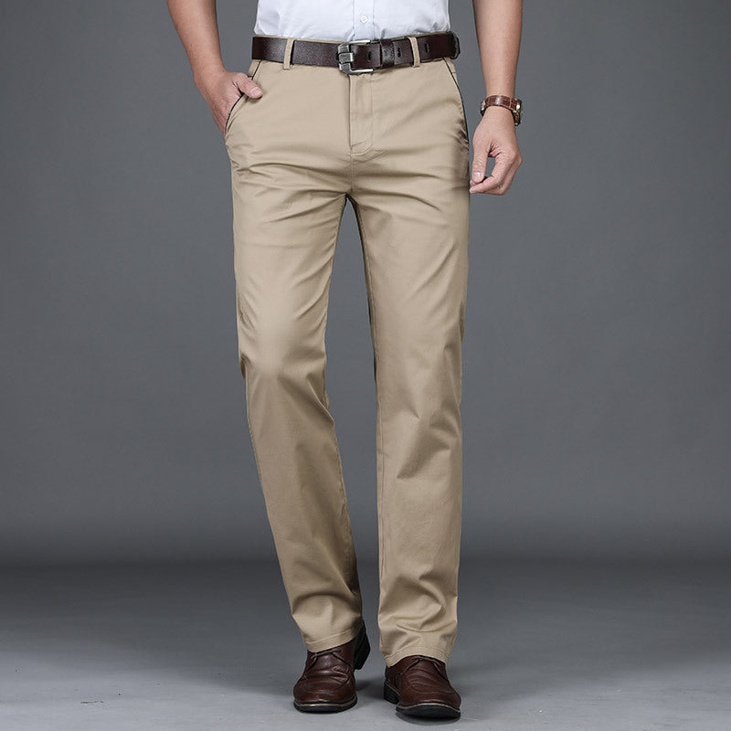 Brand Cotton Casual Pants Men's Spring and Summer Business Loose Straight Leg Stretch Non-Ironing Trousers Men's High Waist Black Pants Thin