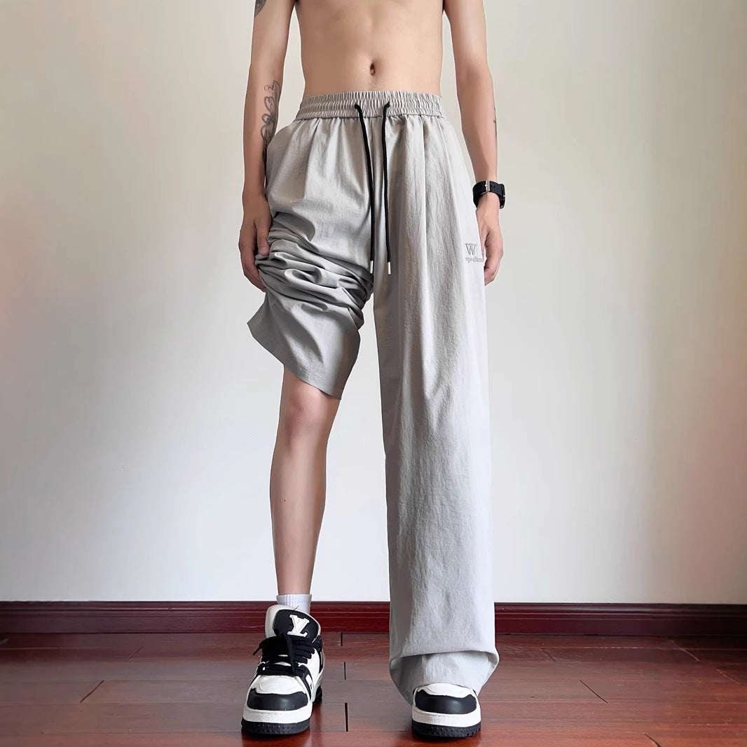 Men's ice silk casual pants 2025 summer thin loose and versatile trend ins American sports wide-leg trousers