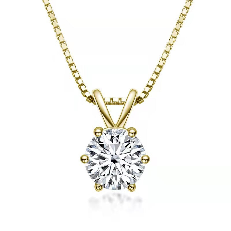 Moissanite necklace women's high-end sense single diamond six-claw pendant clavicle chain silver jewelry gifts Douyin live foreign trade spot