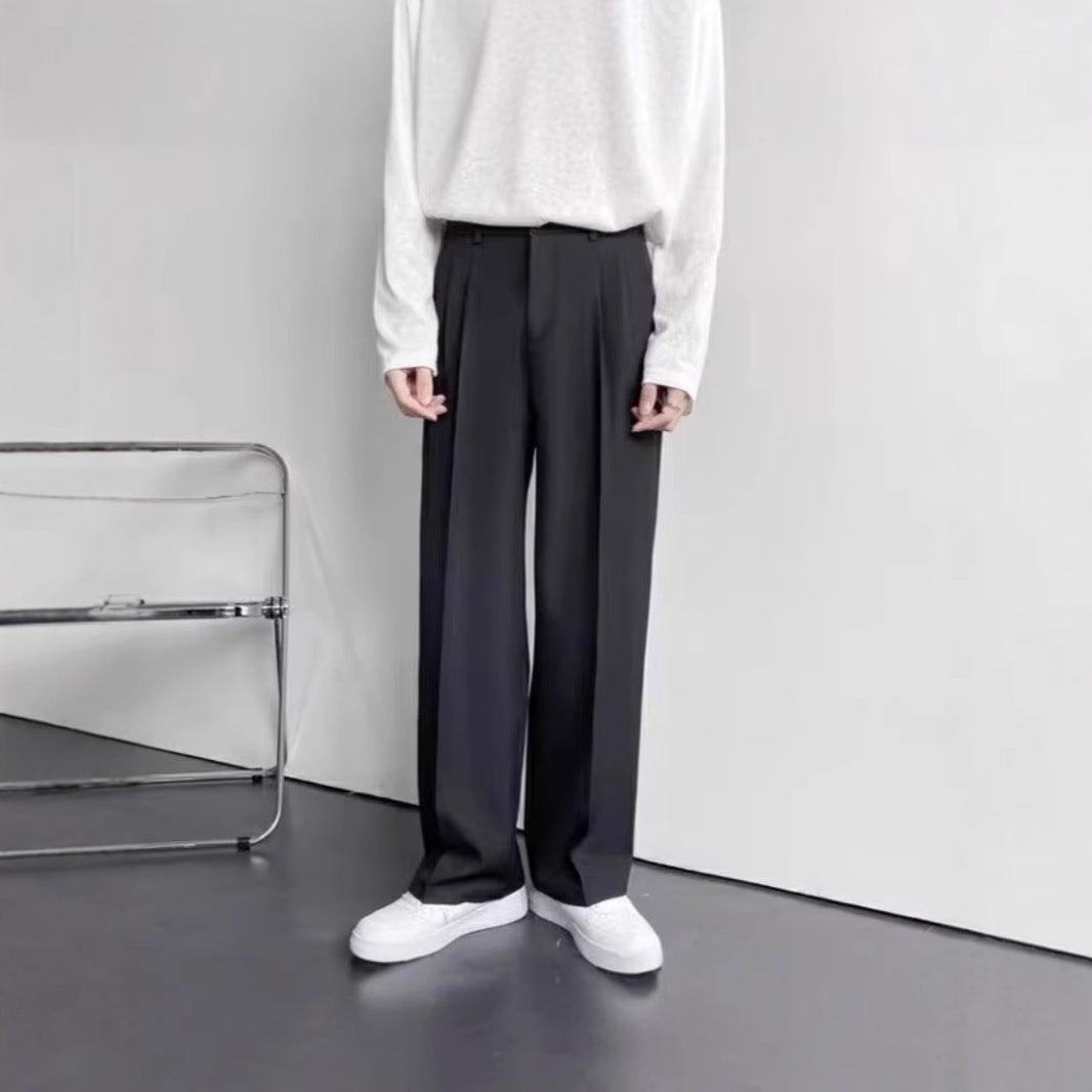 American-style white trousers, men's high-end sense of loose straight-leg mopping trousers, casual and versatile, suit pants, suit pants, trendy