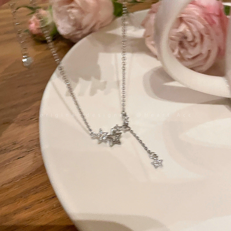 Star zircon tassel necklace female summer light luxury niche all-match net celebrity accessories Korean gentle temperament collarbone chain