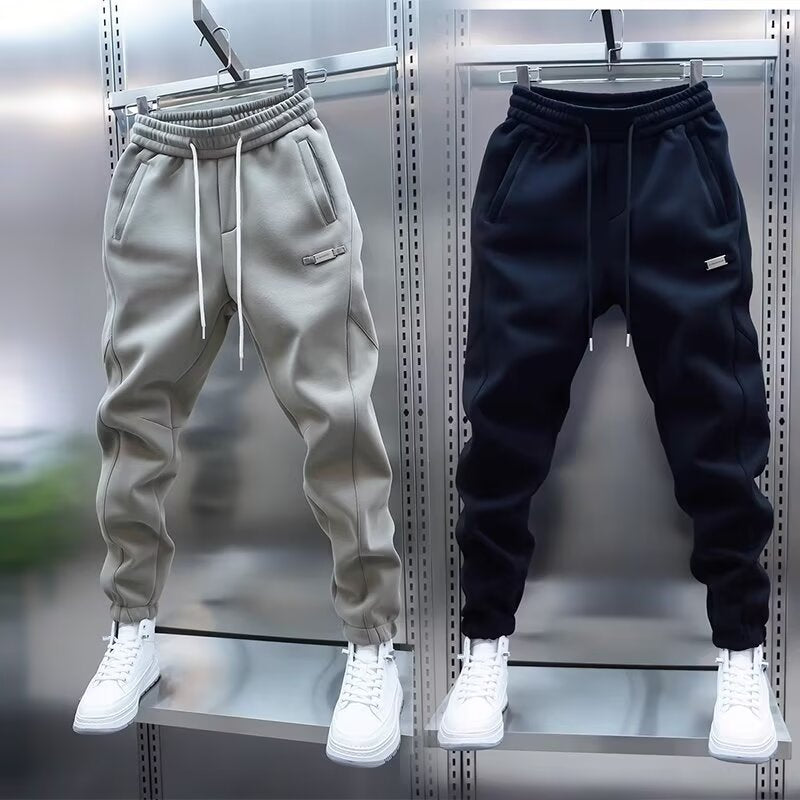 2025 spring men's solid color sports sweatpants trend new leggings stretch versatile small leg pants black in stock