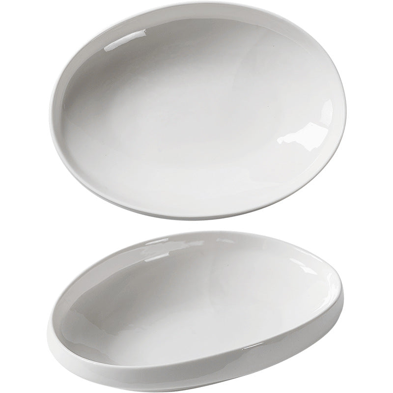Nordic minimalist style pure white ceramic salad bowl home cold dish western dinner plate hotel business ceramics dessert pasta bowl