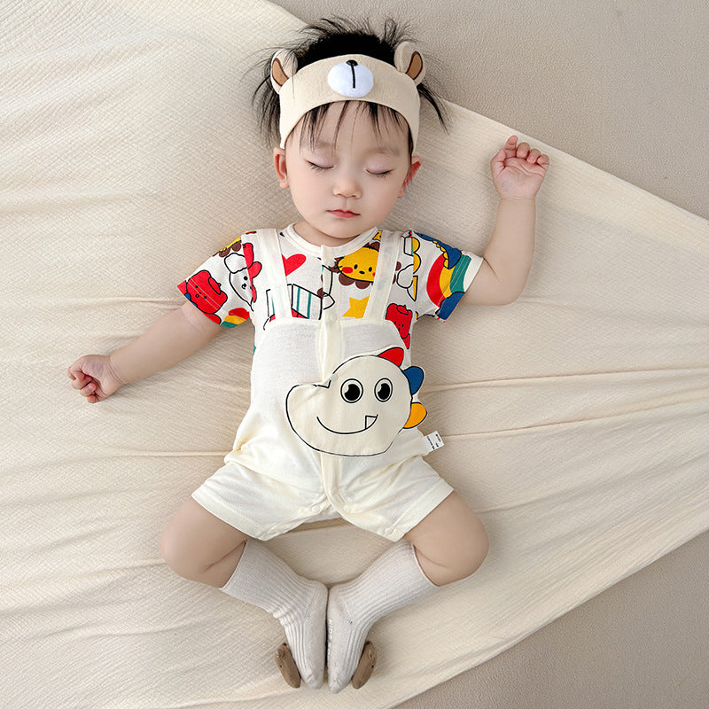 Baby short-sleeved onesies, newborns, summer cotton, thin full moon, male and female baby clothes, summer clothes, hayi, pajamas