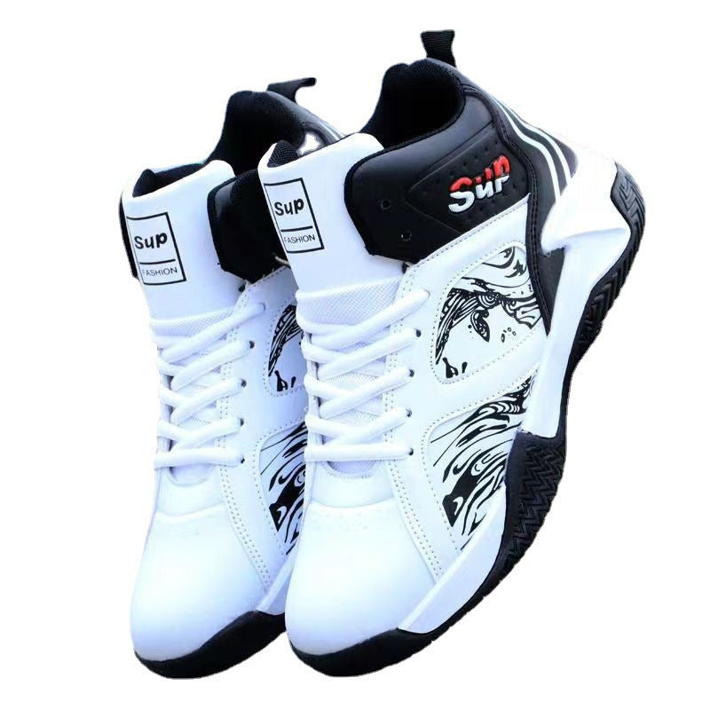 Foreign trade factory wholesale autumn and winter PU leather men's shoes basketball shoes sneakers lace-up korean fashion cross-border men's shoes