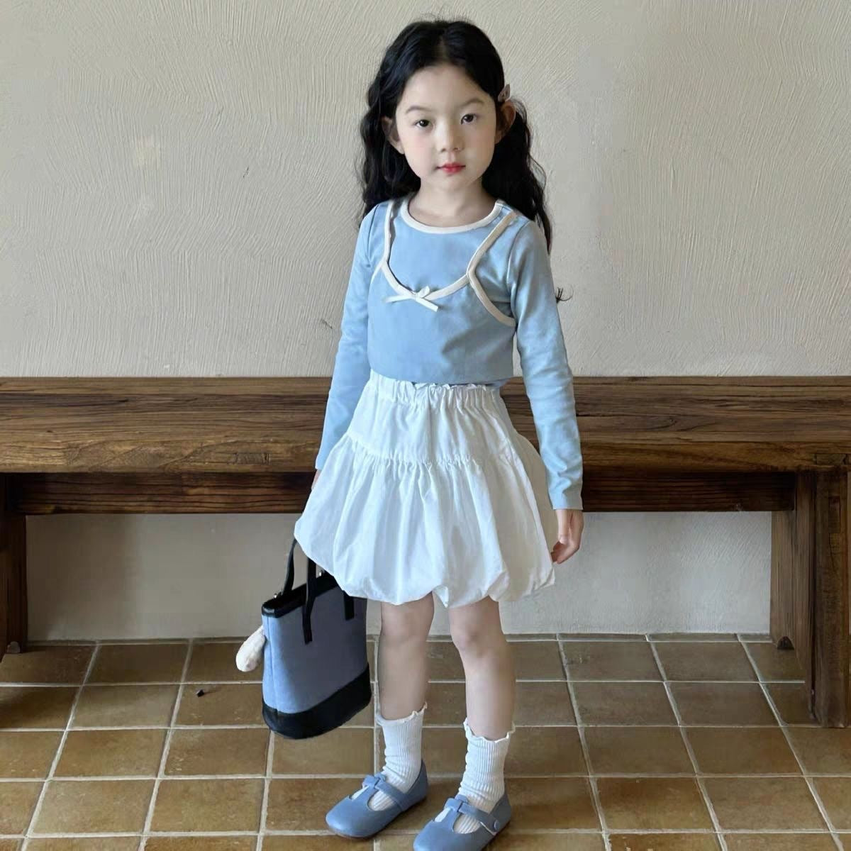 Girls' spring suit skirt 2025 new foreign style children's fake two-piece top skirt two-piece set baby spring and autumn