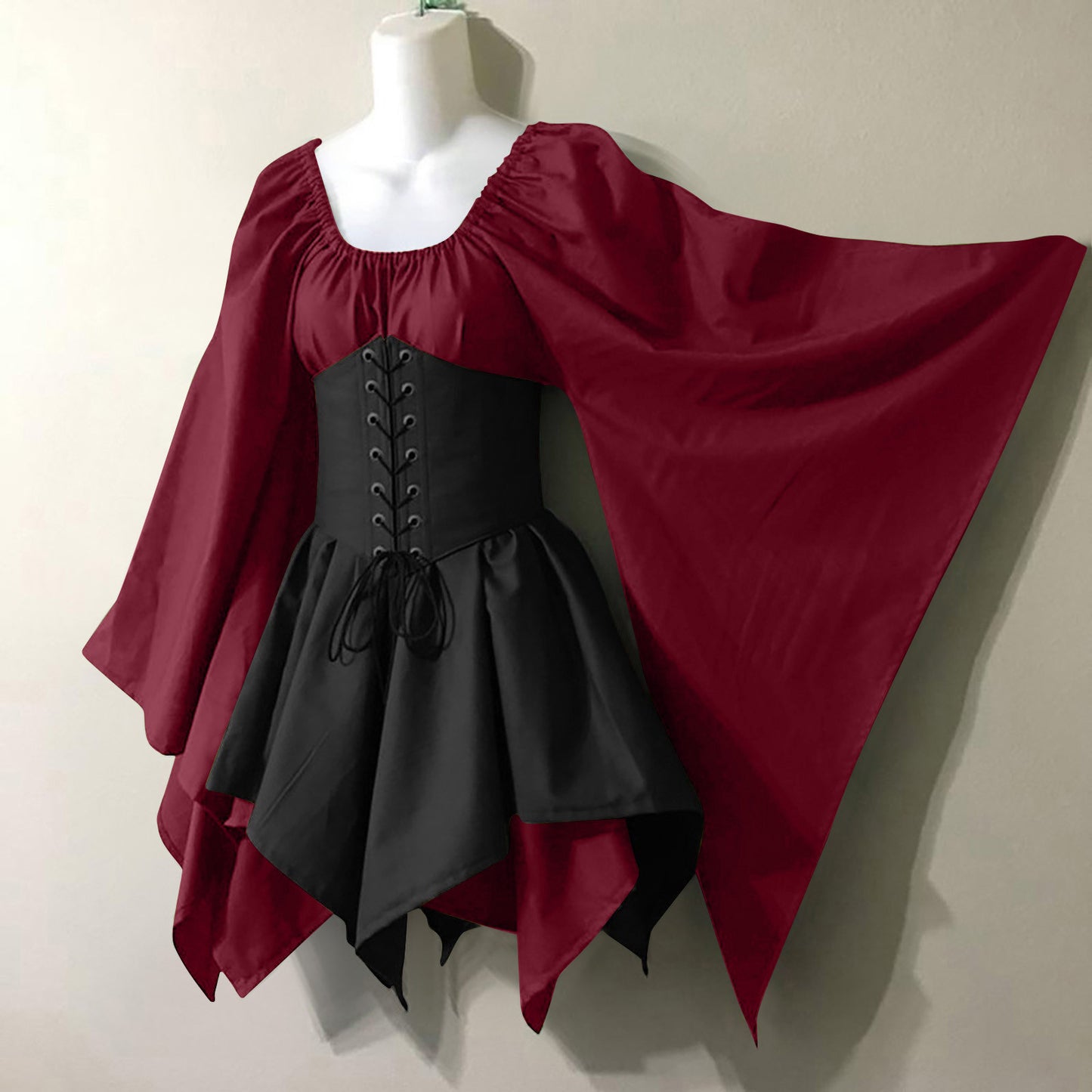 Cross-border new European and American bell sleeve long sleeve medieval Renaissance dress stitching long skirt one piece for hair