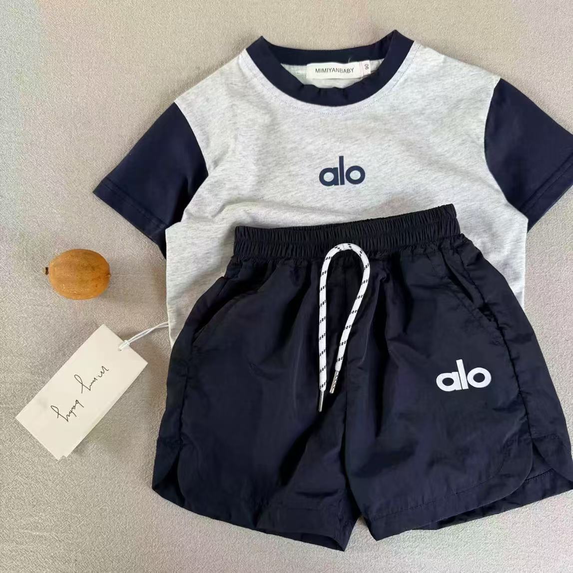 Sunshine boys shorts boys set 2025 summer contrast two-piece set baby short sleeve sportswear girls short sleeve T