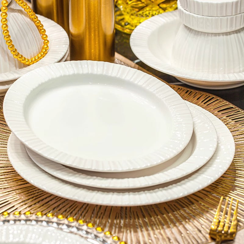 Dish set household light luxury Nordic pure white underglaze color high-end sense Jingdezhen housewarming bowl 2024 new tableware