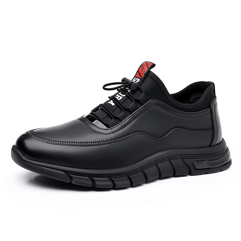 Men's Shoes Autumn Breathable Sneakers Men's Shoes Black Leather Soft Sole Men's Sports Non Slip Business Casual Leather Shoes