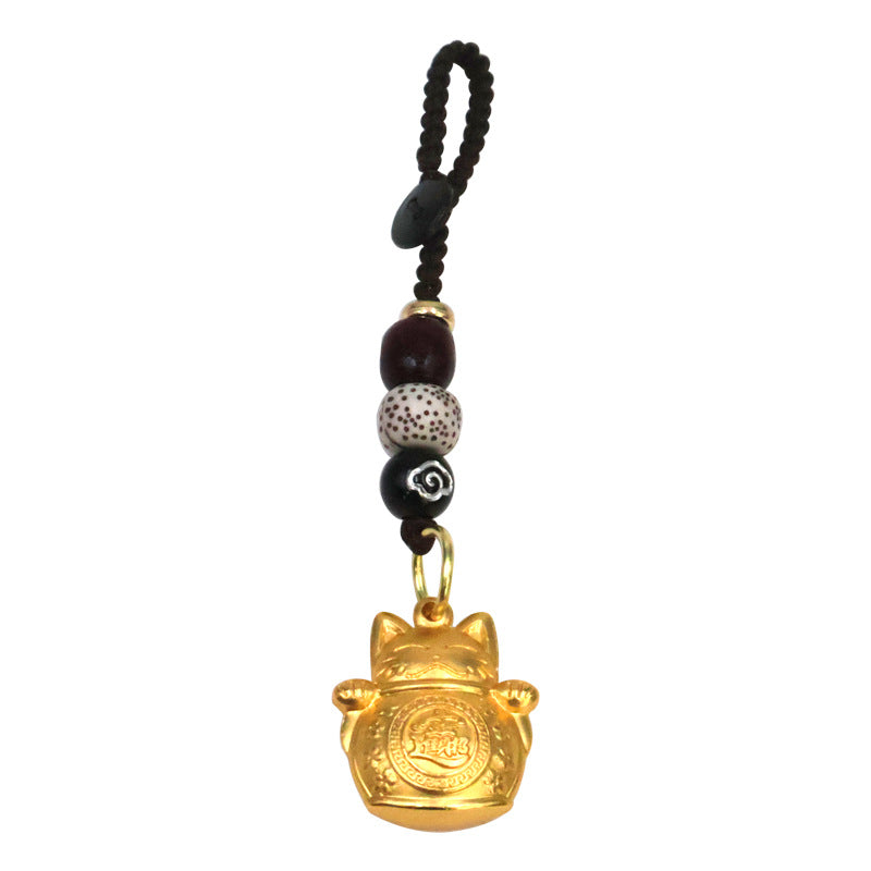 Brass Lucky Cat Five Emperor Money Keychain Copper Lucky Car Pendant Cute Keychain Birthday Gift Ornament