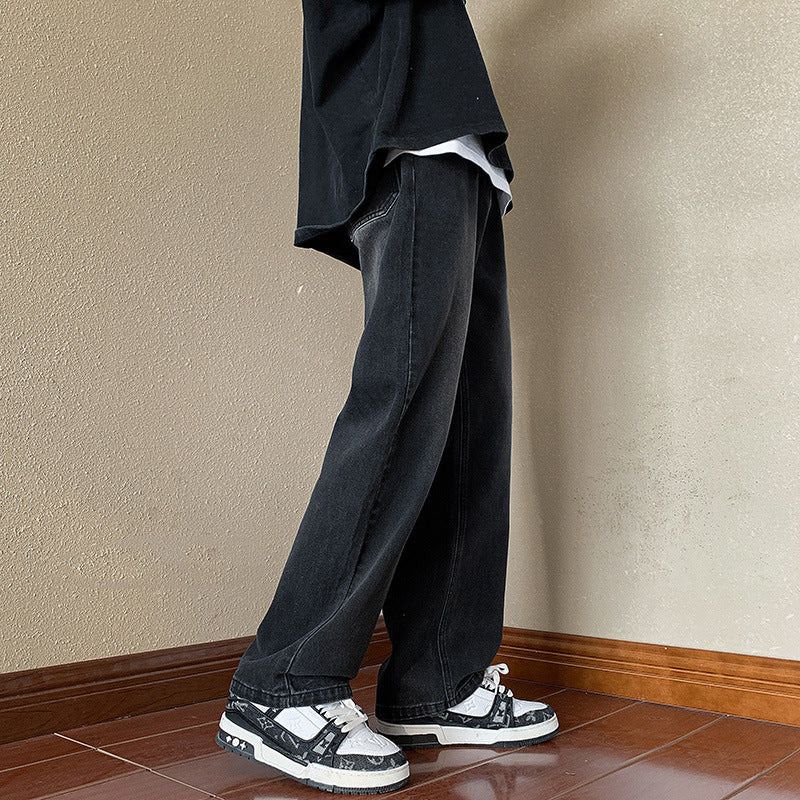 American retro jeans, men's autumn high street vibe pants, belt straight, loose national trend wide-leg pants