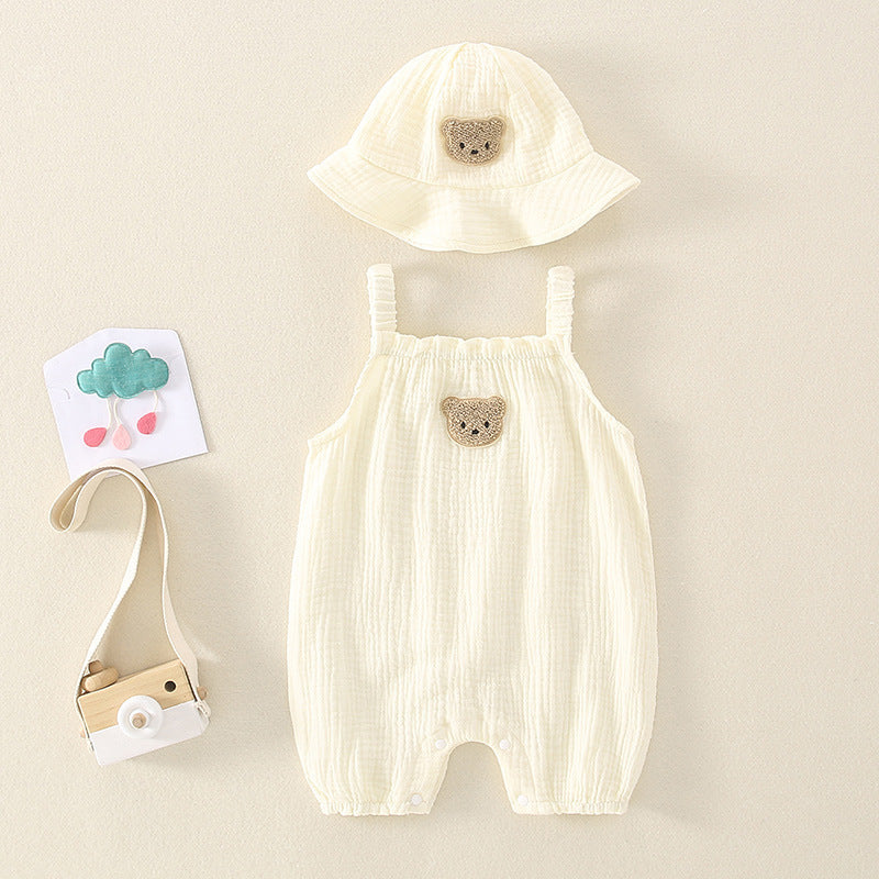 Babies newborn babies summer thin suspenders, boneless cotton gauze, one-piece clothes, men's and women's super cute foreign climbing clothes