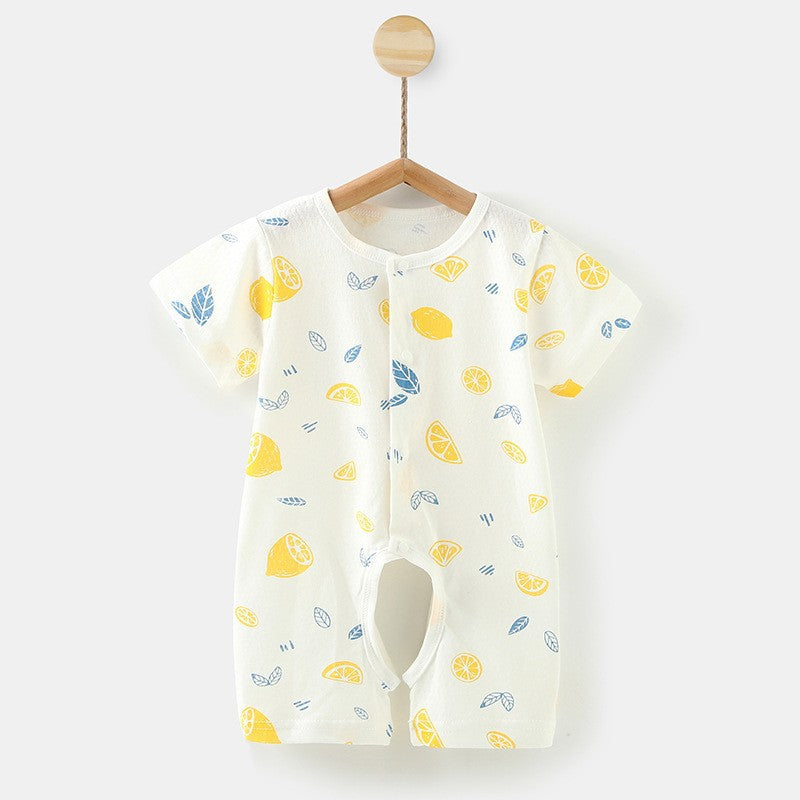Baby open-file onesie, summer thin baby cotton short-sleeved Ha clothes, crawling clothes, pajamas, newborn clothes, summer clothes