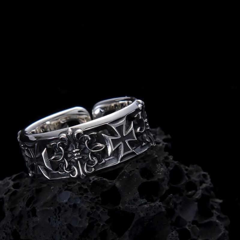 New vintage cross tide ring male hip hop punk style niche single ring personality luxury open index finger ring