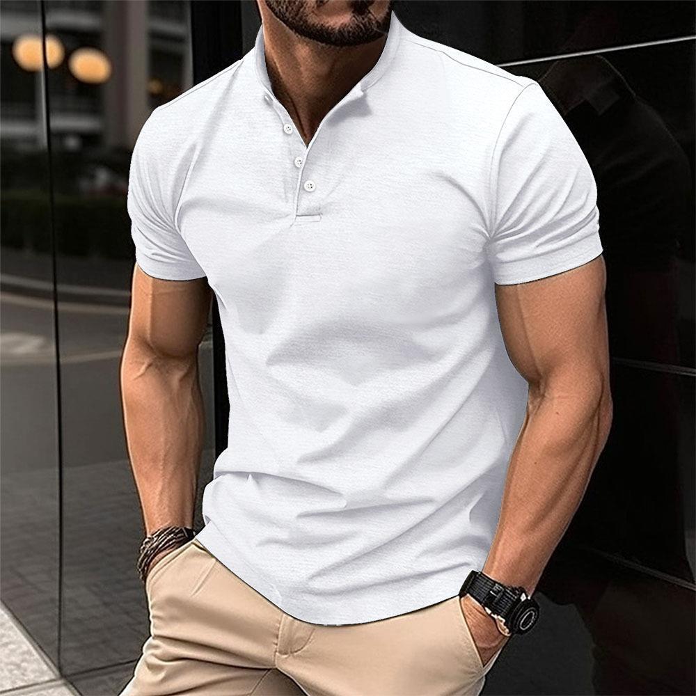 New European cross-border 2025 summer cool buttons casual and versatile men's henley T-shirt trendy brand