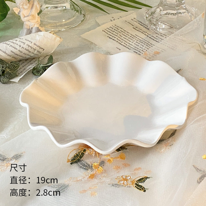 Ceramic lotus leaf lace 7.5 inches pure white plate