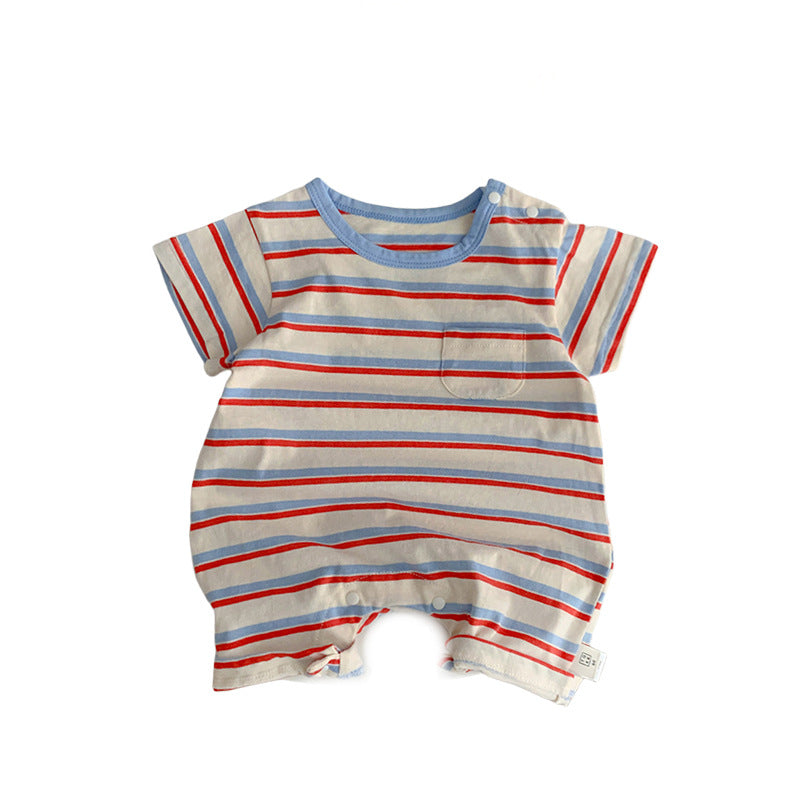 Baby onesies summer thin men and women baby stripes short sleeve crawler clothes Ha clothes newborn clothes cotton summer