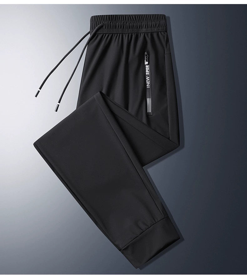 Summer thin air conditioning pants, ice silk pants, men's summer sweatpants, breathable black trousers, quick-drying casual leggings