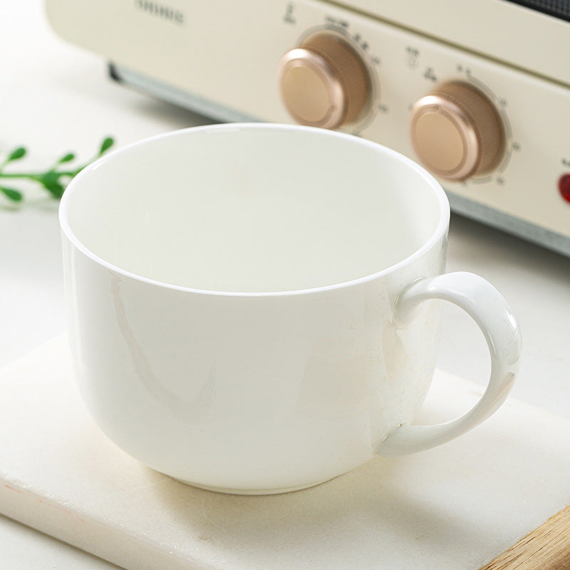 Breakfast cups can be microwaved Jingdezhen white bone china breakfast bowl with handle cereal bowl bowl for one person tableware bowl spoon set