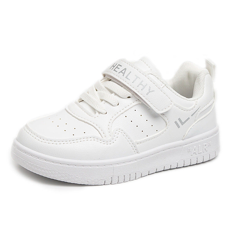 Children's white shoes, school boys and girls' white sneakers, spring and summer new breathable mesh elementary school board shoes