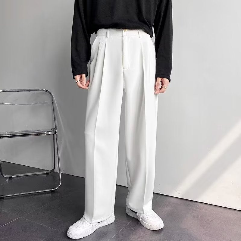 American-style white trousers, men's high-end sense of loose straight-leg mopping trousers, casual and versatile, suit pants, suit pants, trendy