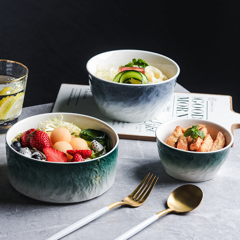 Japanese gradient ceramic rice bowl net red household salad bowl large capacity soup bowl simple bowl and tableware set