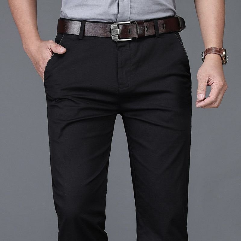 Brand Cotton Casual Pants Men's Spring and Summer Business Loose Straight Leg Stretch Non-Ironing Trousers Men's High Waist Black Pants Thin