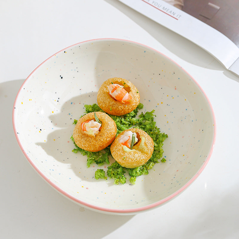 ins style simple creative ceramic dish plate color sesame glaze open soup plate home oval rice plate underglaze color