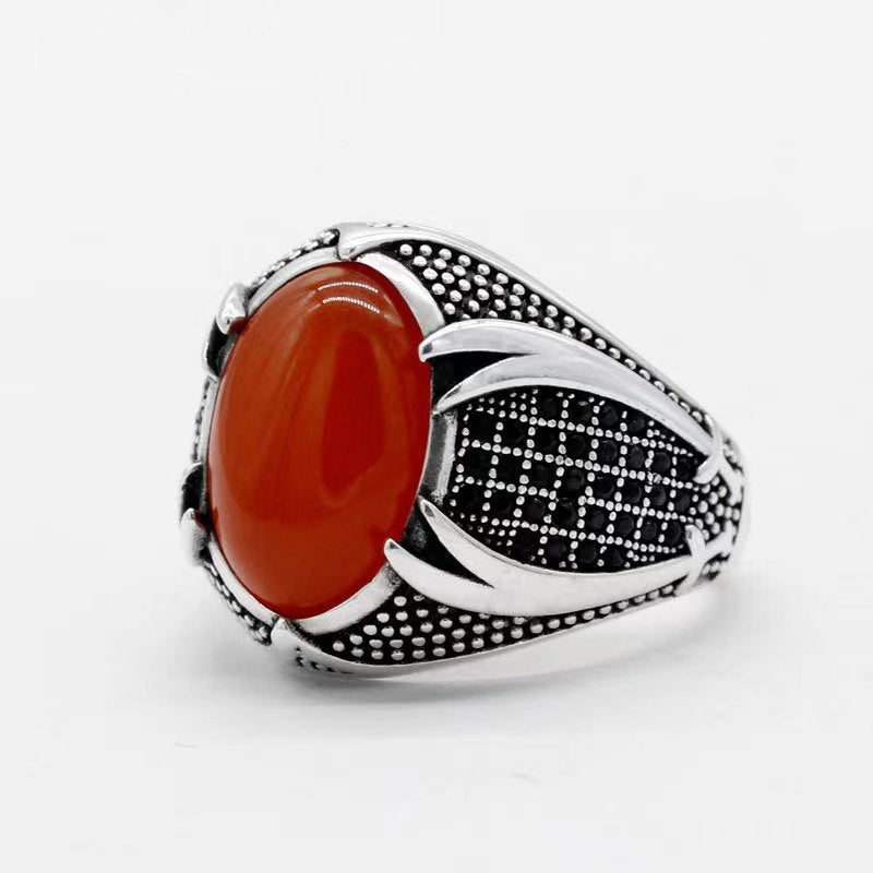 Cross-border new supply of European and American personality retro two-color men's rings foreign trade black agate rings wholesale