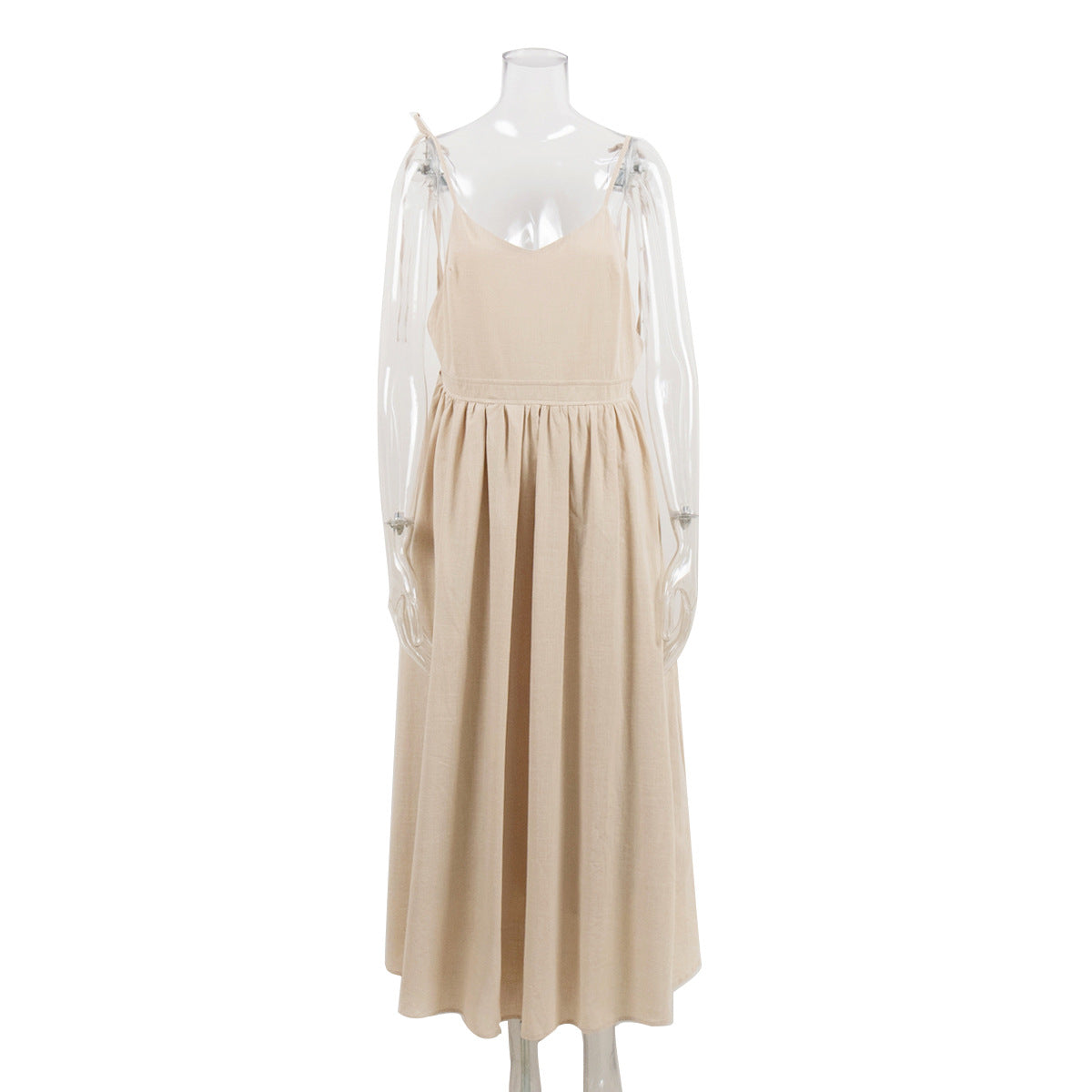 Cross-border cotton V-neck sundress women's European and American 2025 spring new temperament elegant sexy lace-up backless dress