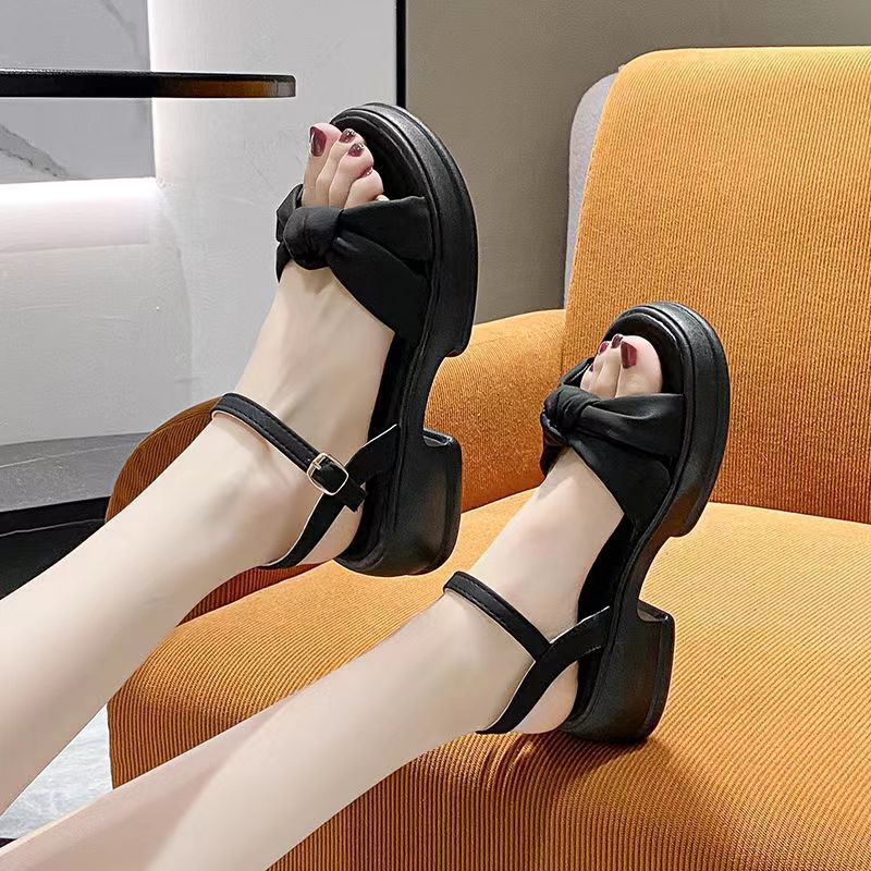 Foreign trade on behalf of the fairy style platform sandals for women to wear the new summer bow block heel with fashionable beach shoes
