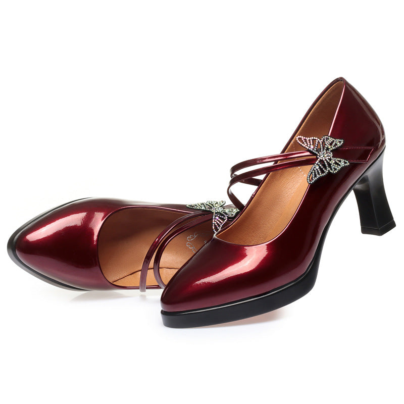 Women's shoes, soft leather soft soles, high heels, fashionable and elegant, waterproof platform, dancing cheongsam shoes, middle-aged and elderly mothers, women's single shoes