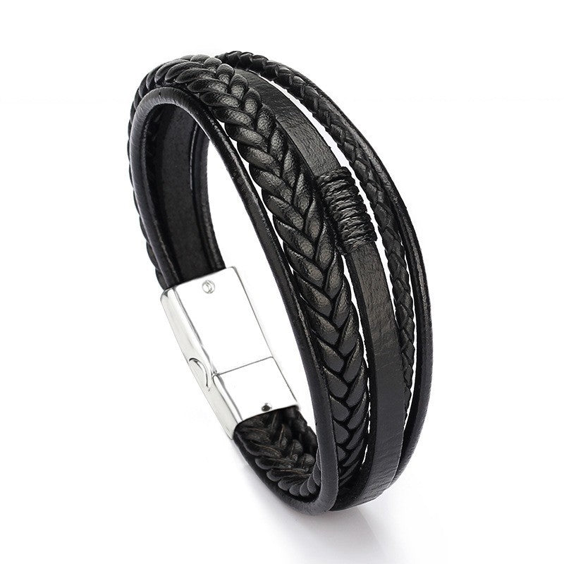 Cross-border hot selling original European and American jewelry fashion leather rope hand-woven bracelet men's bracelet ethnic style jewelry