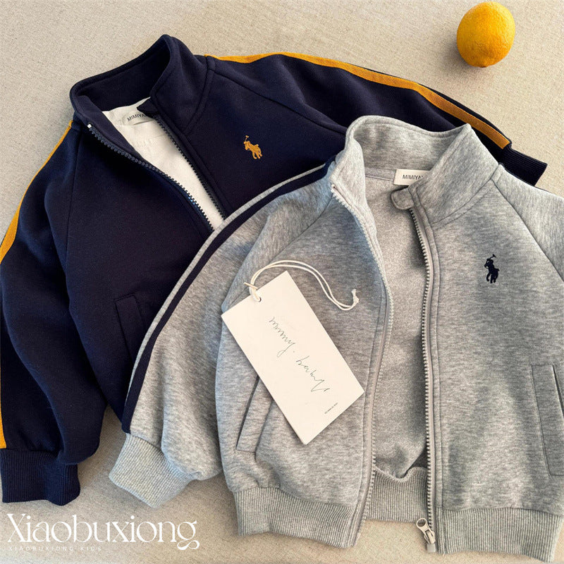 Little cloth bear children's set 25 spring and autumn new men's and women's embroidered sweatshirt set baby sports two-piece set trend