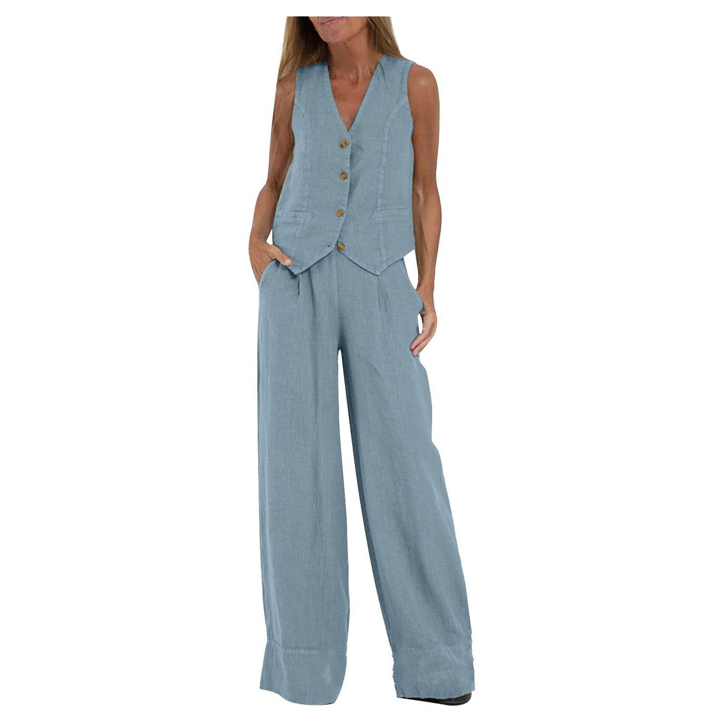2024 European and American cross-border hot sale new fashion vest trousers, collage stitching, pure sleeveless color temperament casual suit