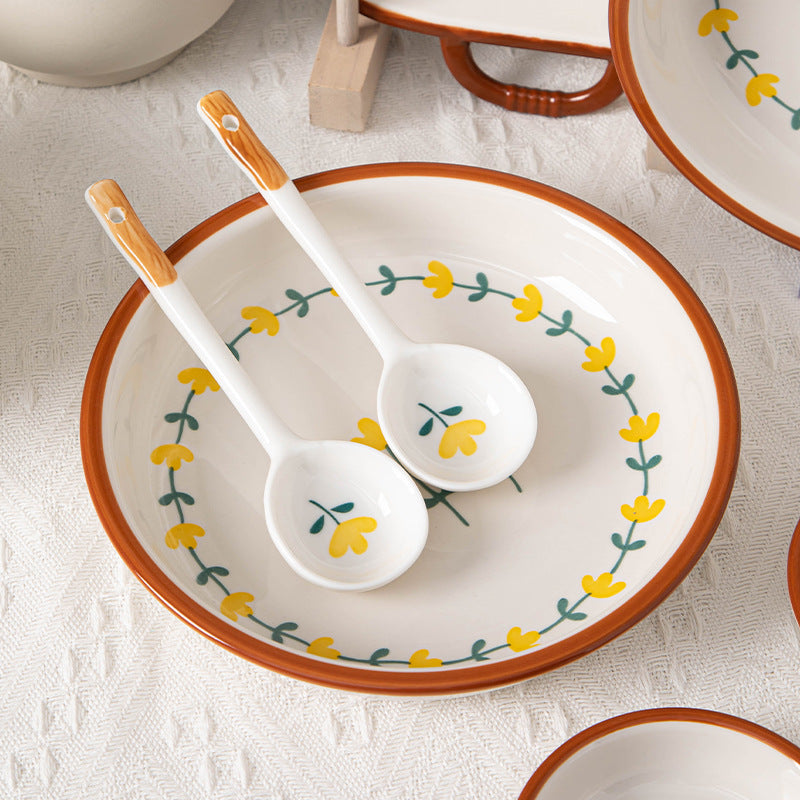 Small Qingxin new beauty ins Fengshan chrysanthemum creative gifts home wholesale ceramic tableware vegetable plate ceramic bowl