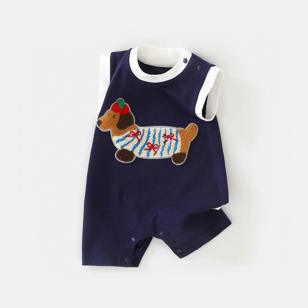 Bộ đồ liền thân cho bé baby summer dress thin cute cartoon white jumpsuit