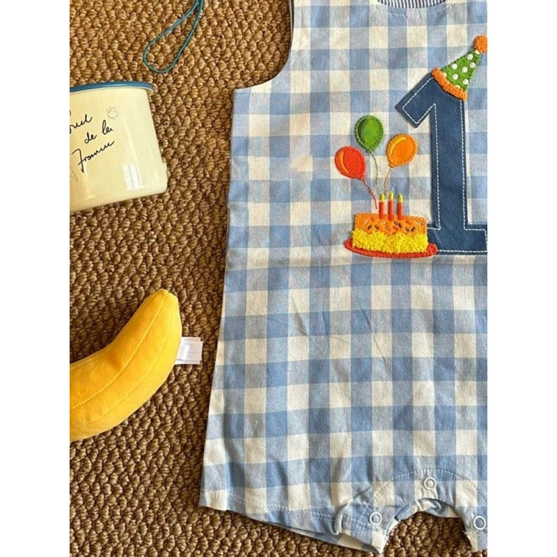 Baby summer clothes, summer clothes, super foreign casual, baby plaid climbing clothes, summer thin baby onesies